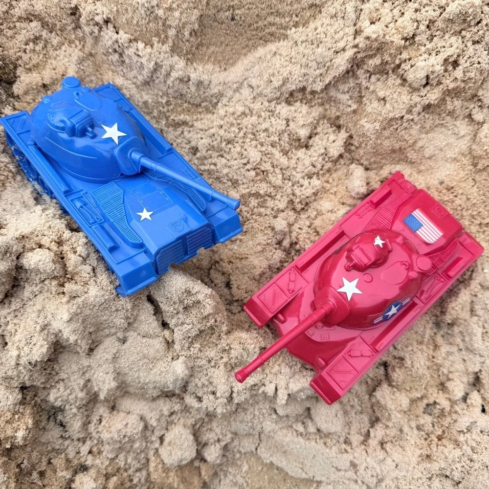 Pair‎ of Tim Mee Toy Patton M48 Tanks - Red & Blue - Made in USA - WWII Military
